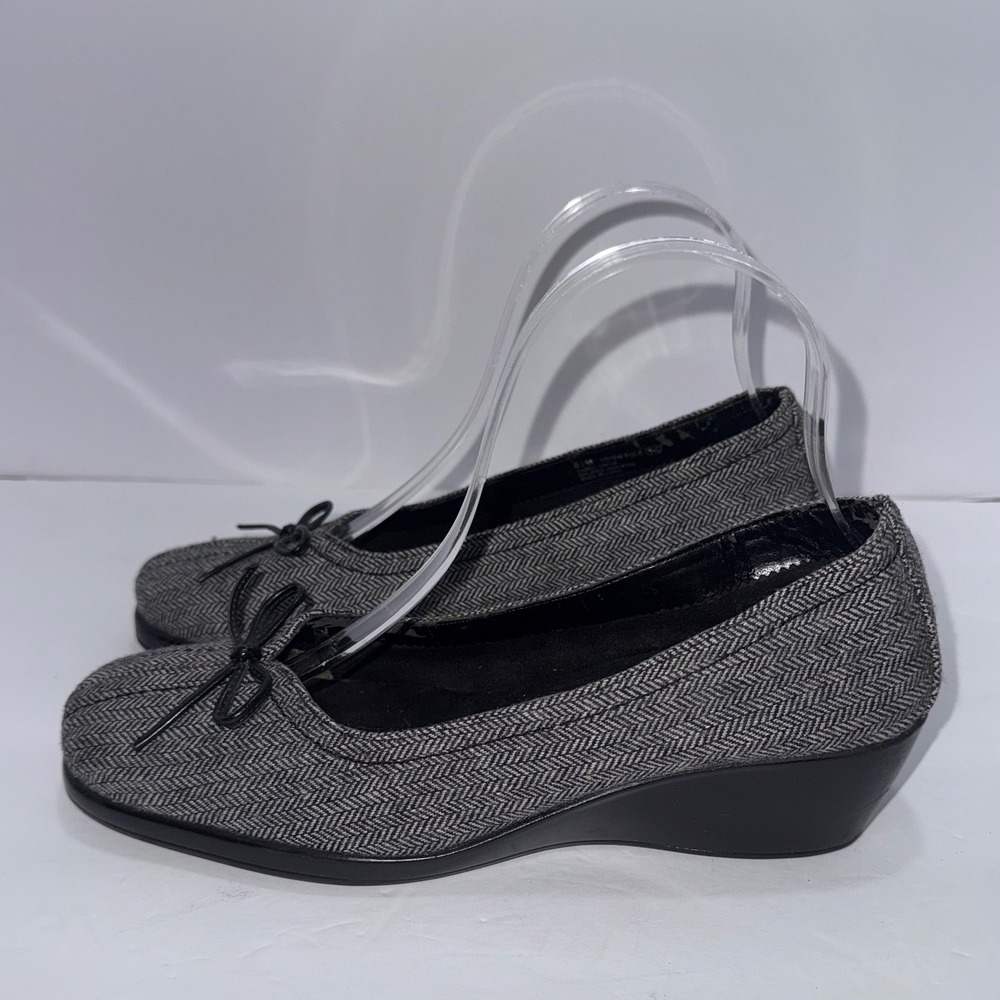 A2 by Aerosoles BlackWhite Herringbone Low Wedge Heel Bow 8.5 Preppy Office 90s - Picture 3 of 11